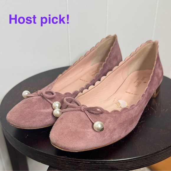 kate spade Shoes - Kate spade dusty pink suede flat shoes with pearl bow detail size 8.5